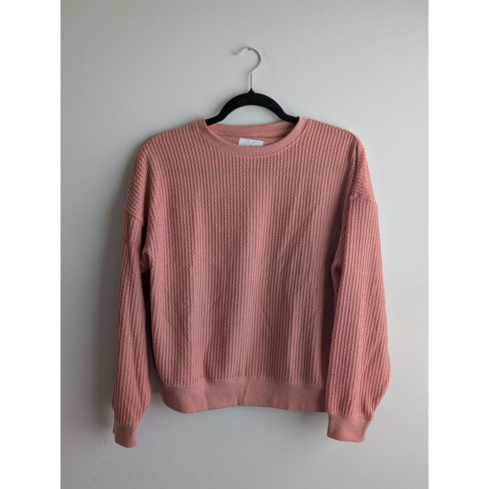 T&S by Thread and Supply women’s dusty pink textured long sleeve crewneck, SMALL